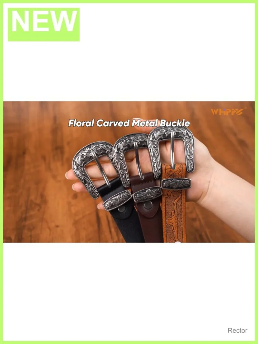 Vintage Western Belt for Women PU Leather Floral Carved Buckle Waist Belt for